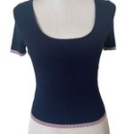 Lulus  Ribbed Knit Crop Top Size S Blue Baby Tee Striped Minimalist Soft‎ Girl Photo 5
