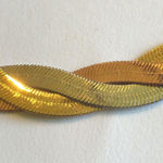 Vintage Gold Tone Silver Tone & Rose Gold Tone Braided Flat Herringbone Necklace Photo 3