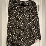 Premise  Studio Black Yellow Floral Striped V Neck Tie Long Sleeve Blouse Size M Photo 2