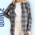 Quince Womens Small Gray Charcoal Plaid Stretch Sweater Fleece Button Down Shirt Photo 0