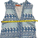 Oliphant Blue White cotton Chevron Tiered Ruffle Sleeveless SunDress S Photo 3