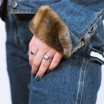 Liz Claiborne Vintage Boho Mob Wives Oversized Denim Jean Jacket Faux Fur Trim Photo 1