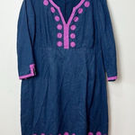 Boden blue linen polka dot embroidred mini dress 4P Purple Photo 0