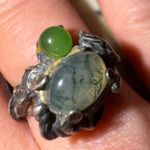 Artisan VINTAGE Moss Agate 925 Sterling Silver Brutalist Ring Sz. 5.25 Gemstone Photo 11