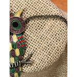 Antique Gold Necklace Owl Pendant Enamel Rhinestones Boho Gypsy Hippie Photo 2