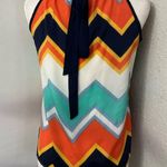 TEENPLO Chevron Print Halter Top S Dopamine Boho Coconut Girl Festival Rainbow Blue Photo 1