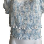 Lush Clothing Lush Crop Top Women XL Blue Tiered Abstract Whimsical Boho Smock Square Neck NEW Photo 4