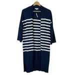 Loft NWT  Open Front Cardigan Womens M Navy Blue Striped 100% Cotton Coastal Photo 2