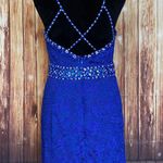 Mori Lee by madeline gardner Sleeveless Strappy Back Royal Blue Lace Dress Sz 10 Photo 3