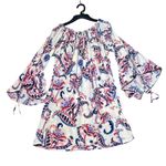 Lildy Tunic Dress Womens Large/XL White Pink Paisley Off The Shoulder Party Boho Photo 1