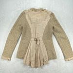 Angel of the North Knit Tweed Jacket Ruffle Hem Full Zip Beige Small Tan Photo 8