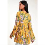 Free People Bella Golden Yellow Floral Print Tunic or Babydoll Dress Size Large Photo 3