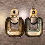 Vintage Door Knocker Earrings Square Gold Tone Photo 2