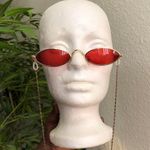 RARE 90s Vintage Retro Red Gold oval round sunglasses with chain Photo 4