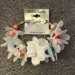 White Floral Hoop Earrings with Multicolor Beads Photo 0