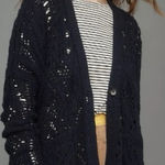 Anthropologie  Pilcro Oversized Open Stitch Knit Cardigan Sweater Navy Large Photo 0