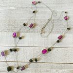 White House | Black Market  Black, Purple, & Silver Link Beaded Double Necklace 53” Photo 0