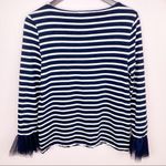 BeachLunchLounge  Striped Tulle Ruffle Cuff Long Sleeve Shirt Blue White Small Photo 8