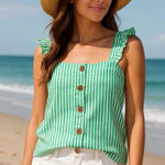 J.Crew  Women’s Linen Striped Button Front Tank Top Coastal Resort Vacation M‎ Photo 0