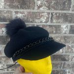 Vintage Y2K Newsboy 100% Wool‎ Hat Womens Cap Chain Pom Pom Preppy Accessories Black Photo 1