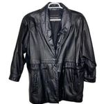 Vintage Wilson Leather Coat Black Lined Snaps Tie Waist Pockets Vents Woman L Size L Photo 0