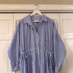 A New Day blue striped gathered waist midi shirt dress large Photo 6