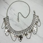 Rhinestone Cross and Coin Charm Silver Tone Metal Chain Link Belt OS One Size Photo 1