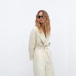 ZARA New Ivory Belted Linen Blend Lapel Collar Christmas Holiday Trench Sz M Photo 2