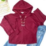 Active USA  Women's Pullover Hoodie Sweatshirt small Long Sleeve Lace Up maroon* Photo 3
