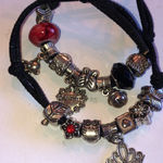 2 Black Stretchy Silver Tone Boho Charm Bracelets Photo 2