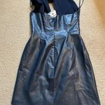 NWT Eva Franco Twofer halter dress lace vegan leather Blue Size 2 Photo 4