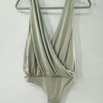 Free People NEW Night Owl Bodysuit V-Neck Size Small $68 Oxide Green Slinky Photo 3