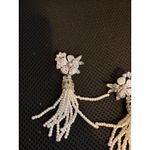 Silver Flower Pearl Tassel Chain Earrings Dangle Drop Photo 2