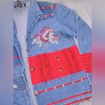 INDIGO MOON Women’s Floral Embroidered Button Up Jean Jacket Pink Photo 2