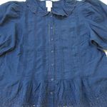 NWT GAP x Doen Gingham Eyelet Shirt in Medium Indigo Blue Cotton Blouse M Photo 3