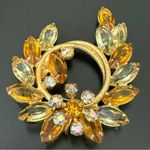 Vintage Unsigned Juliana Yellow Amber Rhinestone Crystal Open Back Brooch 22g. Photo 3