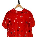 Jason Wu Red Poppy Floral Silk Collared Blouse size 4 Short Sleeves V Neck Photo 6