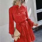 Red Polka Dot Long Sleeve Dress with Waist Tie Size M Photo 2