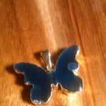 Blue Color Agate Goldtone Butterfly Brass Pendant Photo 4