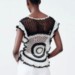 ZARA NWOT  Woman Black & White Crochet Short Sleeve RUFFLED Top Photo 2