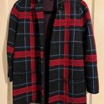 Talbots Navy and Red Plaid Long Cardigan Medium Photo 0