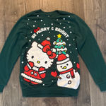 Hello Kitty  Be Merry Bright Christmas Tree Snowman Sweatshirt Green Womens M Photo 0