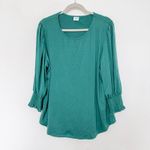 Womens Top 2 Piece Lot Size XXL Red Green Long Sleeve Smocked Cuff Holiday Photo 4