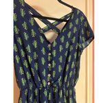 As You Wish Cactus Print Romper By As U Wish - Size S 100% Polyester Blue & Green Made In Ch Photo 1