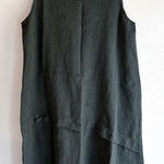 Flax 100% Linen Tank Dress Relaxed Fit Asymmetrical Hem Medium Green Photo 0