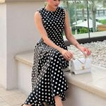ZARA  linen blend Black and White Polka Dot Dress Photo 2