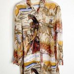 Otto Kern Silk Native American Indian Tribal 100% Silk Button Front Top Brown Size M Photo 0