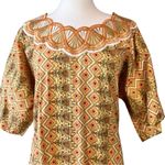 Vintage Indian Block Print Embroidered Neckline Cotton Kaftan Dress Yellow Size undefined Photo 2