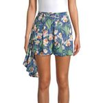 PATBO FLORAL BLUE GREEN TROPICAL RUFFLE SIDE HIGH RISE WAIST SHORTS 6 Photo 0