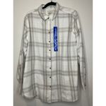 Jachs Girlfriend  Plaid Button Up Shirt Women L Beige White Long Sleeve New Tag Photo 1
